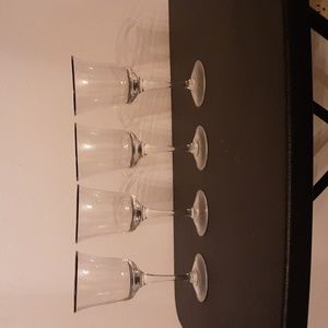 4 vintage crystal silver rimmed long stem wine glasses
